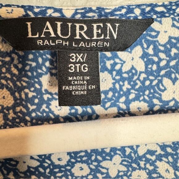 Ralph Lauren Sz 3XL Plus Floral Crepe Ruffle Blouse Black Label - Picture 4 of 12